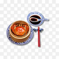 产品实物大闸蟹蒸笼酱油盘子筷子