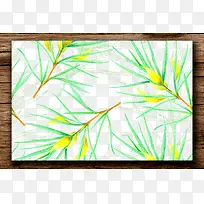 手绘绿色植物图案木纹边框