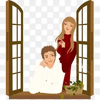 在窗口的男女