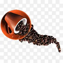 咖啡杯倒翻的咖啡豆组成猫尾巴