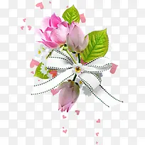 粉红色花朵心形漂浮蝴蝶结装饰