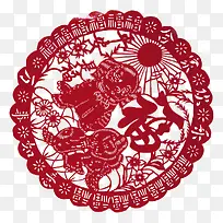 福字双狮剪纸