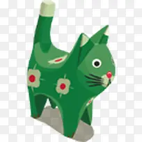 木雕绿色小猫
