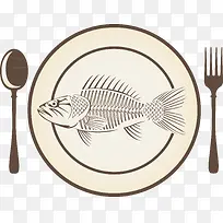 盘子叉勺子鱼元素