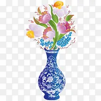 插花的青花瓷花瓶