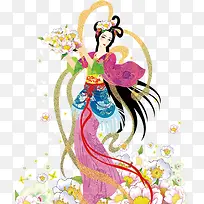 中秋节手绘美女花朵