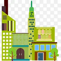 绿色楼宇房屋插图矢量图