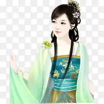 古代青衣女子素材免抠图片