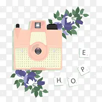 粉色相机和花卉剪贴画