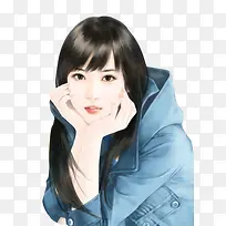 手绘人物托腮美女