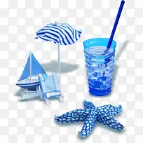 蓝色沙滩椅饮品夏天