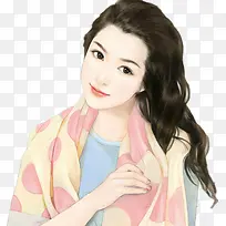 手绘擦头发美女