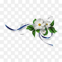 白色花朵蓝色飘带装饰