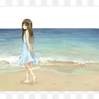 海边漫步的女孩