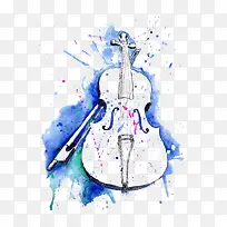 蓝色水彩小提琴