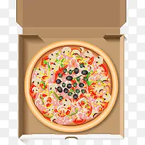 矢量手绘装在披萨盒里的披萨