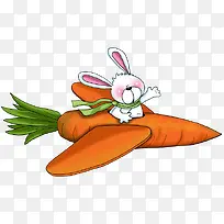 卡通骑着胡萝卜飞机的小白兔