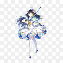 拉小提琴的蓝色系少女