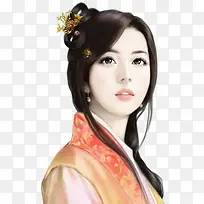 红衣黑发大眼睛女子古风立绘