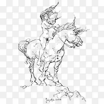 骑马人素描风中骑马的女人