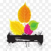 矢量带彩色树叶的喷墨气泡框