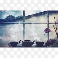 窗台热茶海报背景