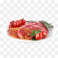 一盘的红肉与蔬菜