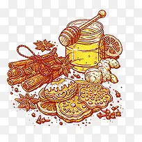饼干面包蜂蜜香料图案