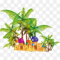 儿童节装饰卡通椰树城堡