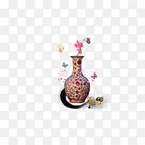 中国风红色花纹瓷瓶
