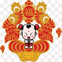 卡通童子送福