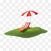 草地上的红白休息椅子