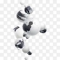 黑白泼墨漂浮球体