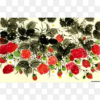 立绘矢量花朵红花绿叶高清背景