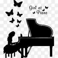 卡通矢量美女弹钢琴