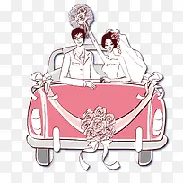 坐在婚车上的夫妇