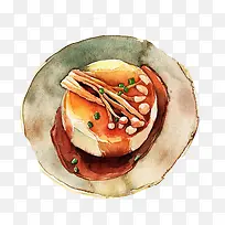 金针菇牛排手绘画素材图片