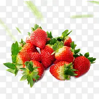 免抠红色新鲜草莓绿叶装饰