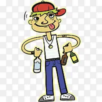 卡通人物插图喝醉酒的男孩