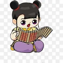 卡通读竹简的女孩