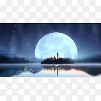 童话意境月亮城堡夜空