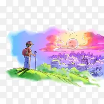 夕阳插画