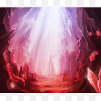 红色水晶山洞卡通海报背景