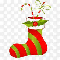 手绘圣诞红绿条纹袜子元素