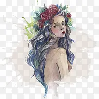 戴着花环的女孩矢量图