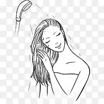 素描洗头发的女人