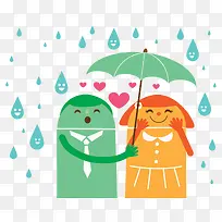 手绘扁平情侣下雨天大