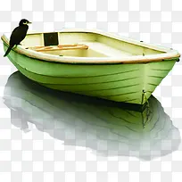 绿色唯美小船小鸟