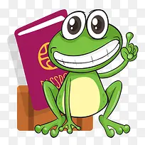 绿色青蛙读书卡通插画