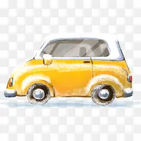 扁平风格创意合成黄色的小汽车